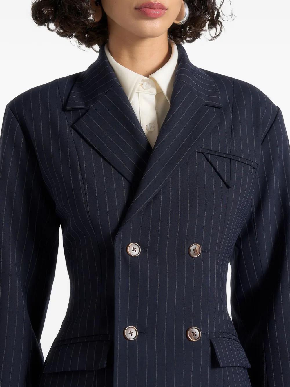 Manière De Voir Maia Pinstripe Double-breasted Blazer In Blue