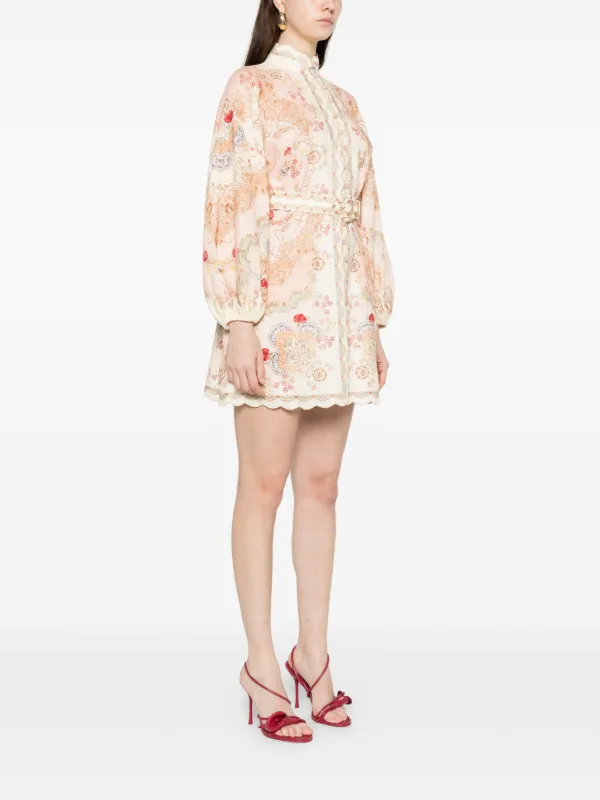 chinese dress ladies Zimmermann Tama Belted Mini Dress Diamond Splice Floral