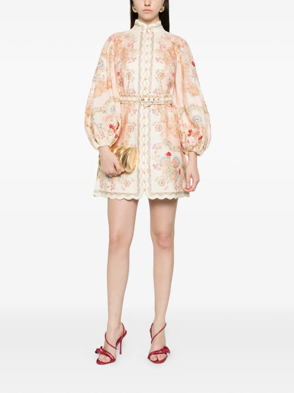 ZIMMERMANN Daylight floral-pattern belted mini dress - Beige