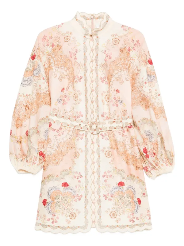 chinese dress ladies Zimmermann August Belted Floral-Print Linen Mini – Renascence Studio main image 0