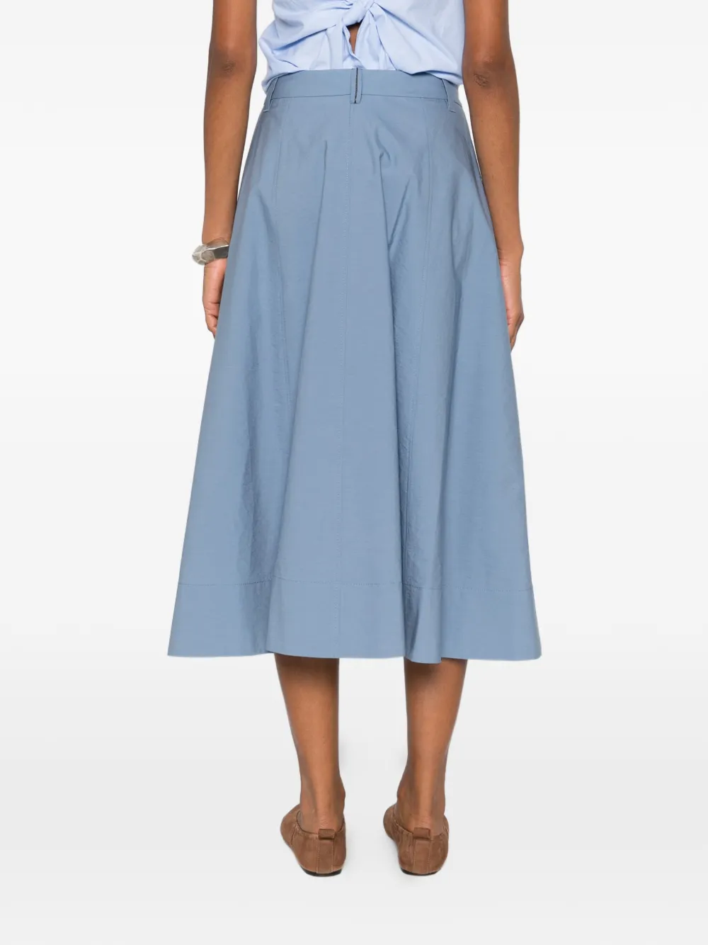 Brunello Cucinelli Pleated Cotton Skirt In Blue