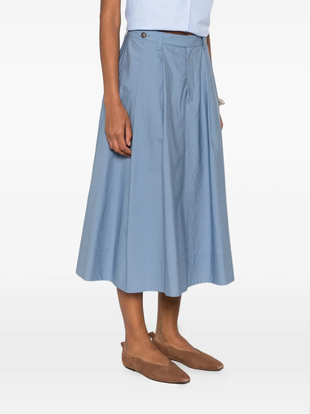 Brunello Cucinelli Pleated Cotton Skirt In Blue