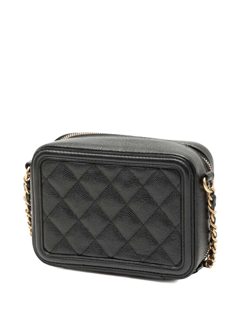 CHANEL Pre-owned 2018 Mini Caviar Cc Filigree Vanity Case Satchel In Black