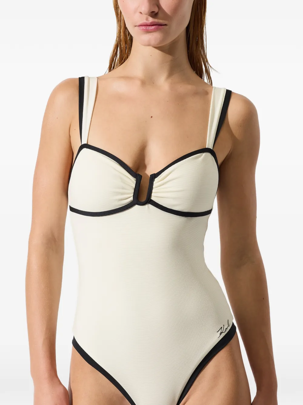 Karl Lagerfeld Signature badpak met afwerking Beige