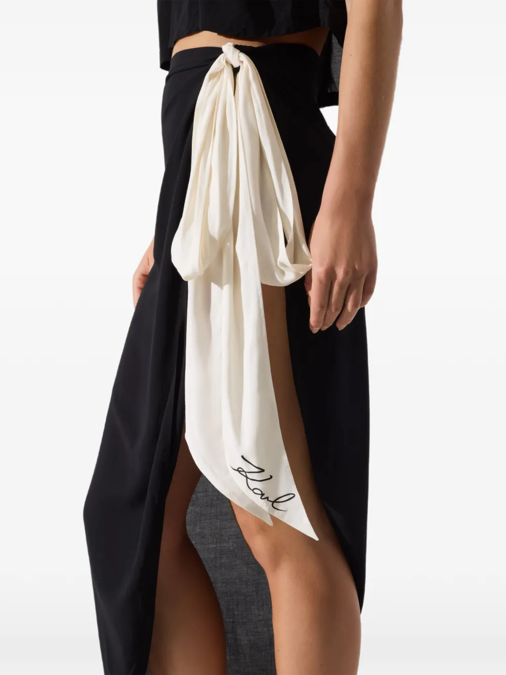  Karl Lagerfeld Sheer Bow Pareo - Black 