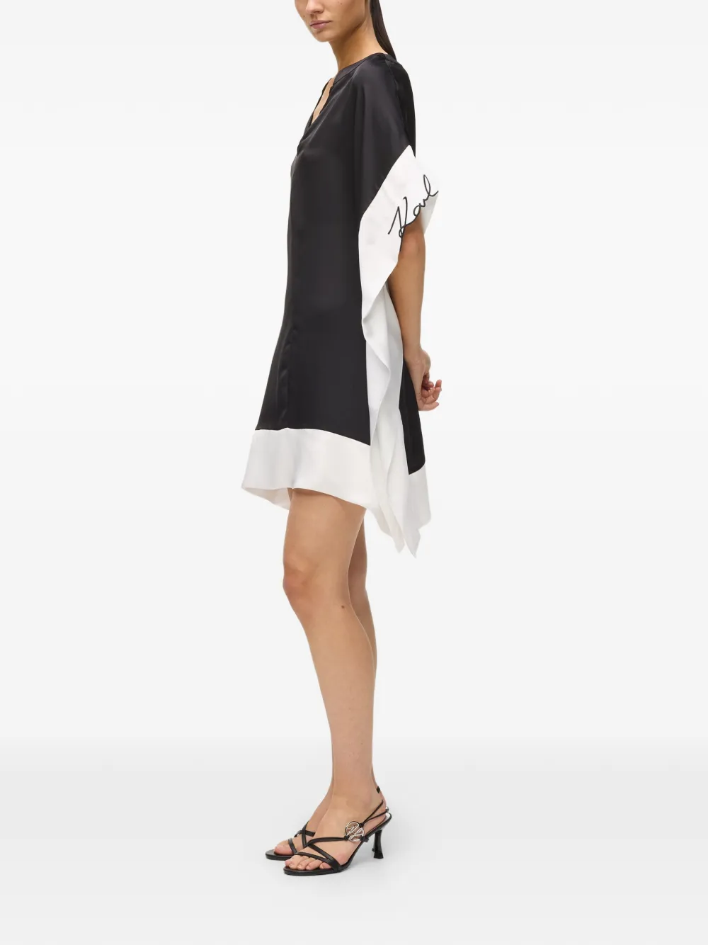 Karl Lagerfeld Mini-jurk met colourblocking en V-hals Zwart
