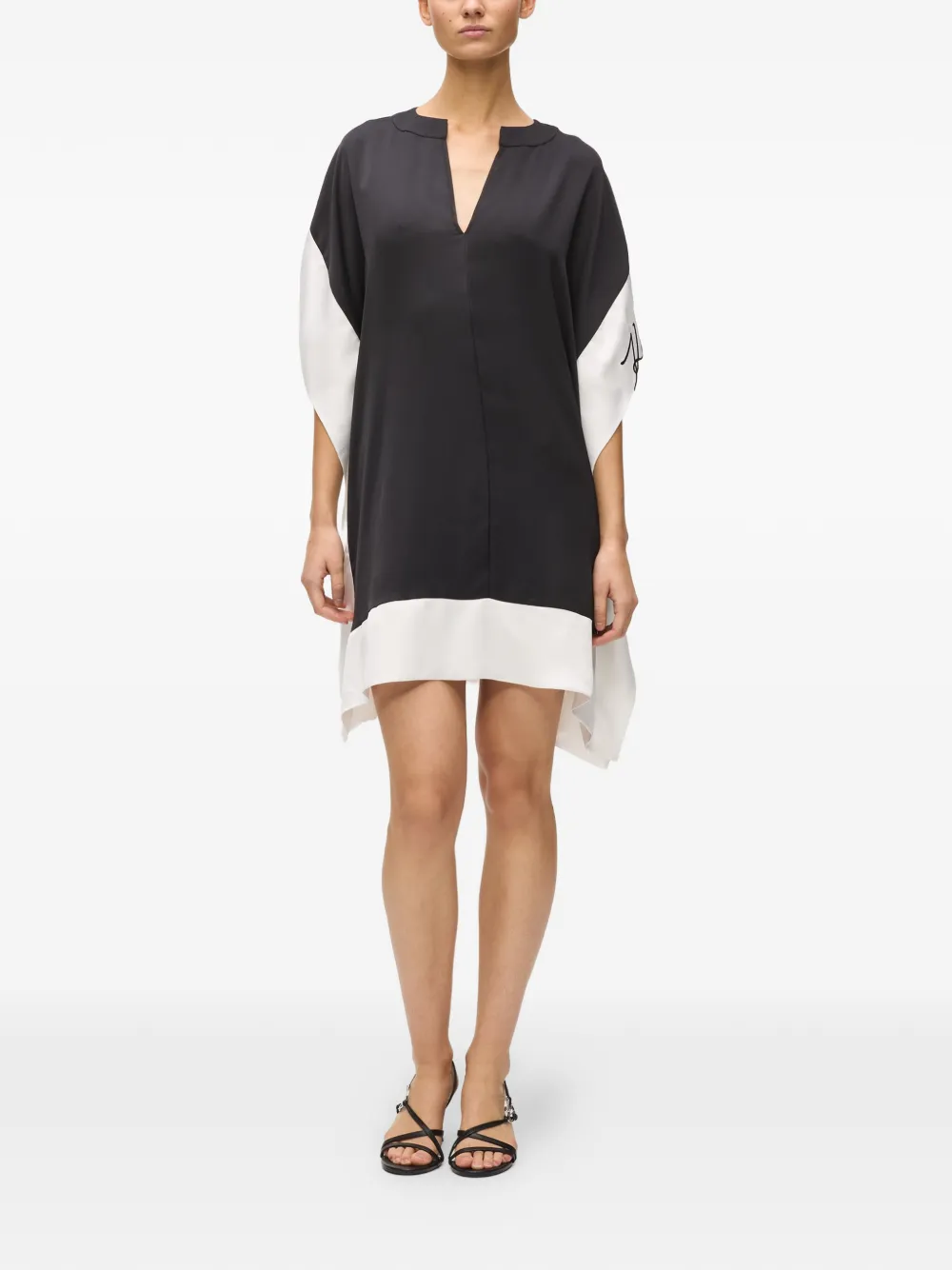 Karl Lagerfeld Mini-jurk met colourblocking en V-hals Zwart