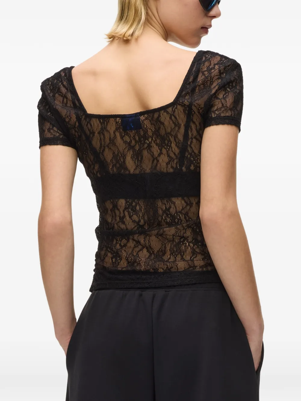 Karl Lagerfeld Jeans Blouse met vierkante hals en kant Zwart