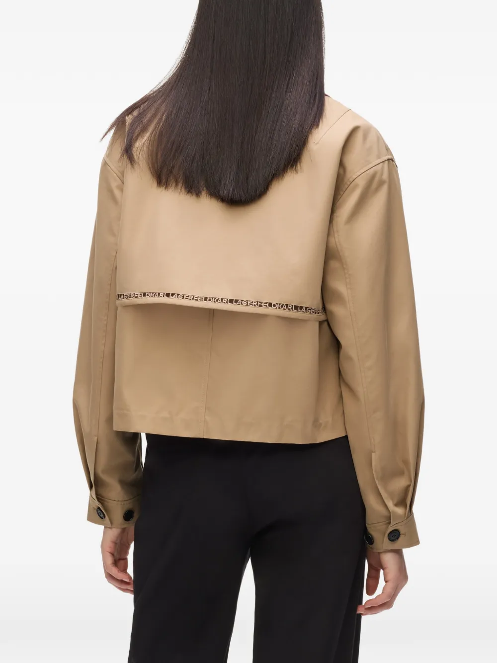 Karl Lagerfeld Korte trenchcoat met borduurwerk en uitgesneden details Beige