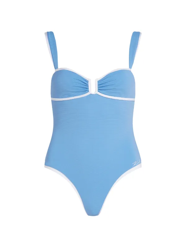 Karl Lagerfeld Signature Cheeky ワンピース水着 | ブルー | FARFETCH JP