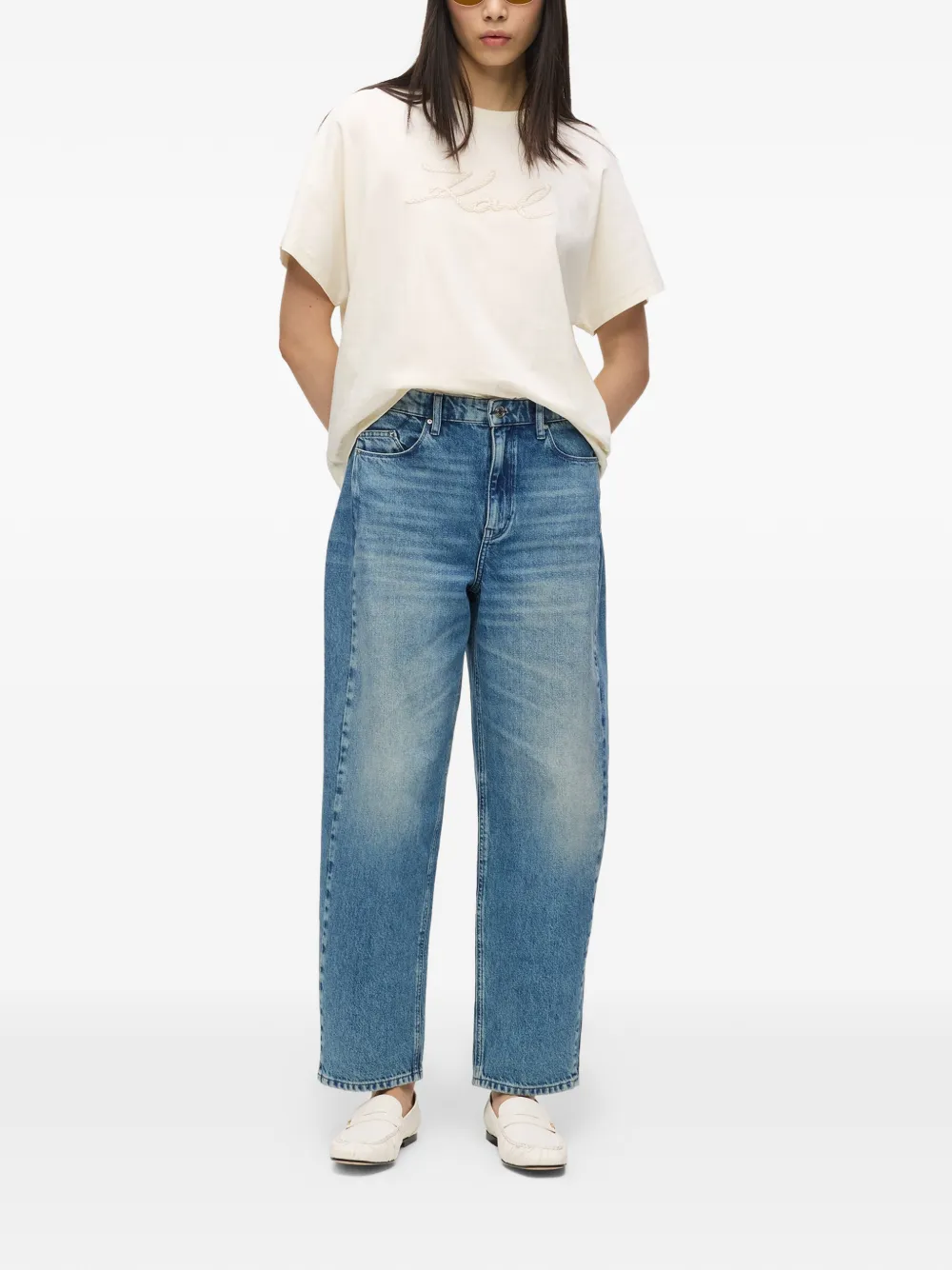 Karl Lagerfeld Jeans met riemlussen en zak Blauw