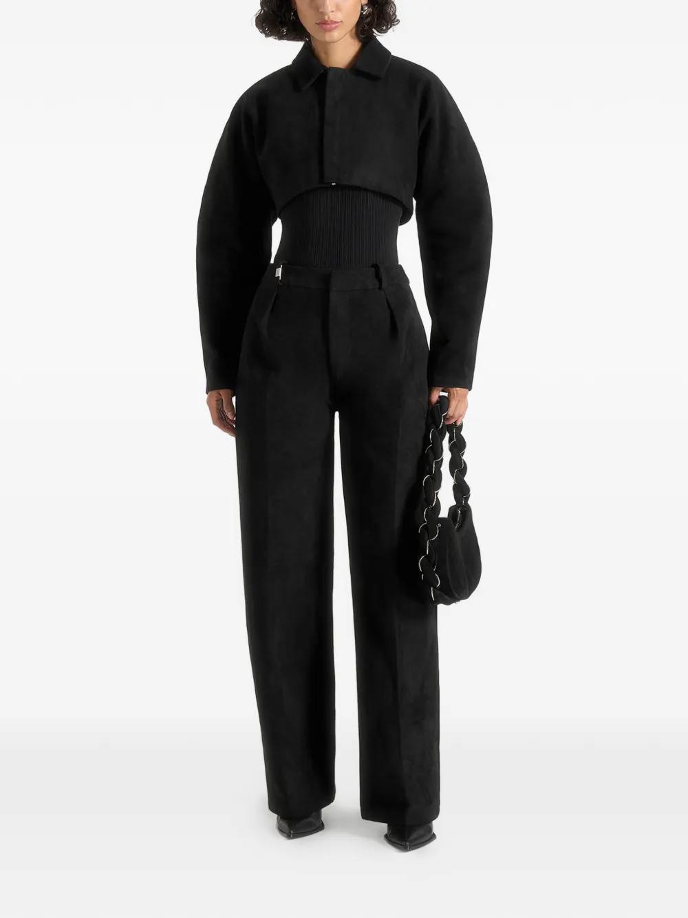 Manière De Voir Solène front-pleat suede-effect trousers - Zwart