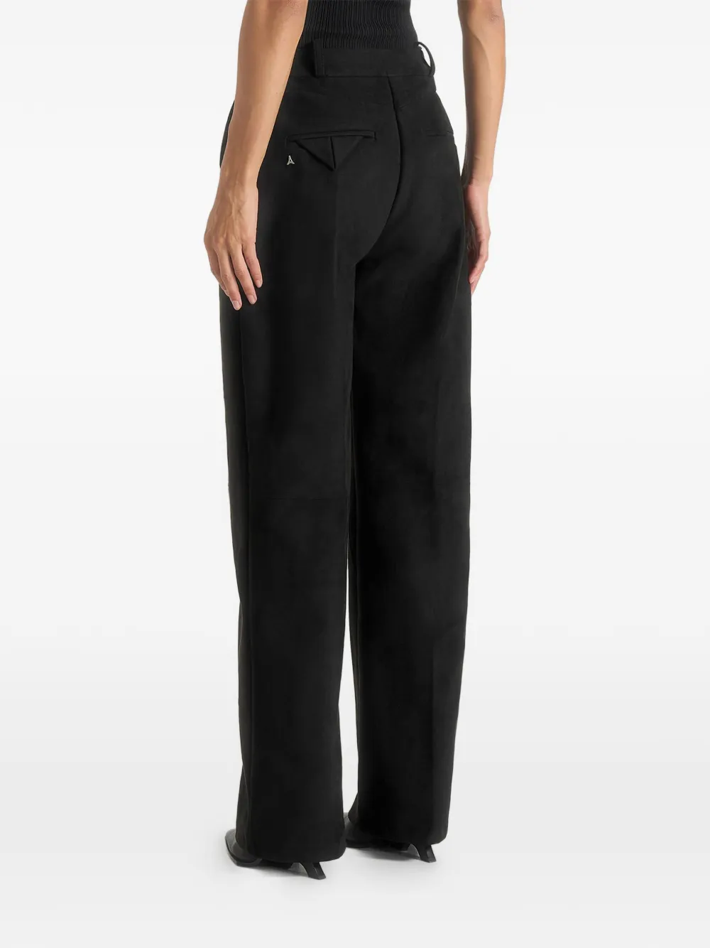 Manière De Voir Solène Front-pleat Suede-effect Trousers In Black