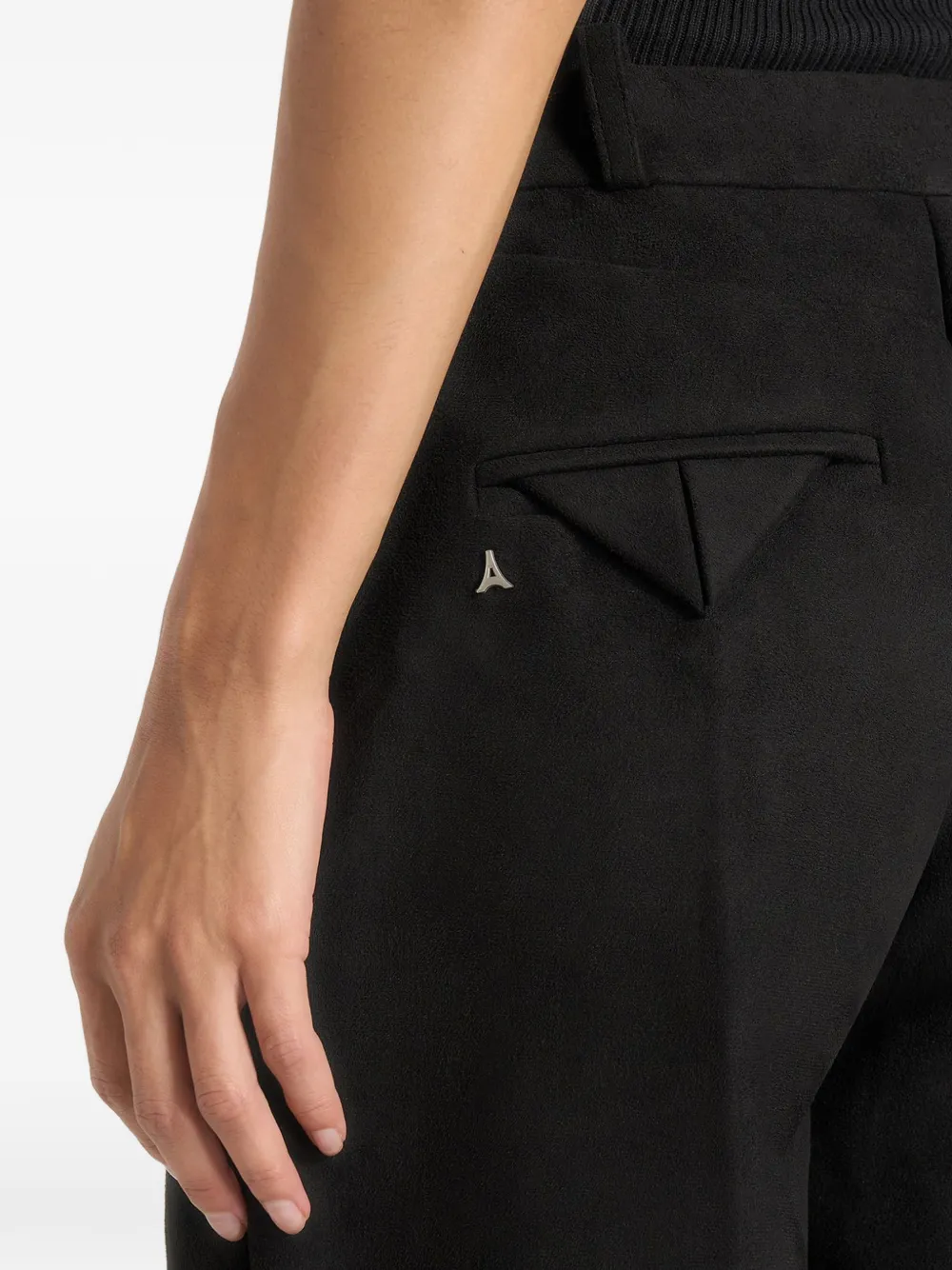 Manière De Voir Solène Front-pleat Suede-effect Trousers In Black