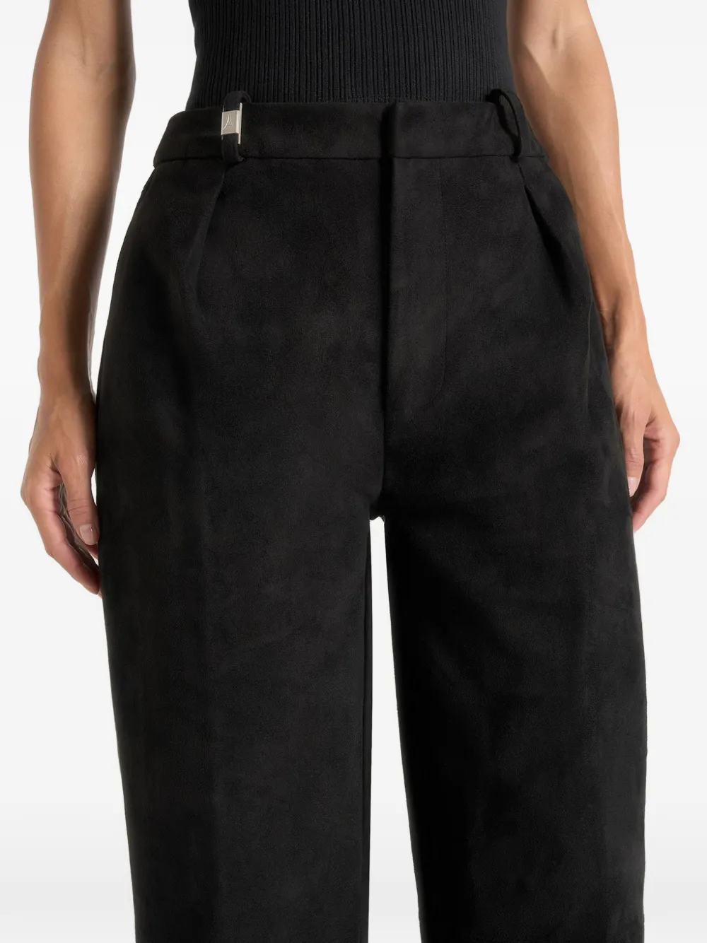 Manière De Voir Solène Front-pleat Suede-effect Trousers In Black