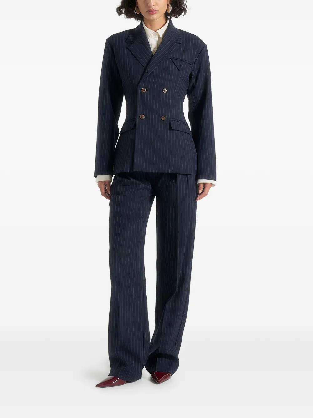 Manière De Voir Julie pantalon met krijtstreep en plooien Blauw