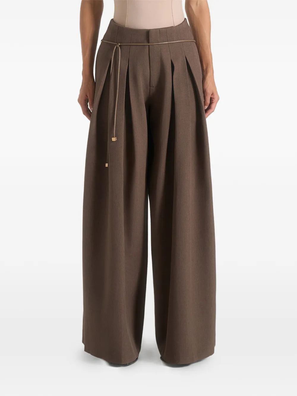 Manière De Voir Flora Pleated Belted Trousers In Brown