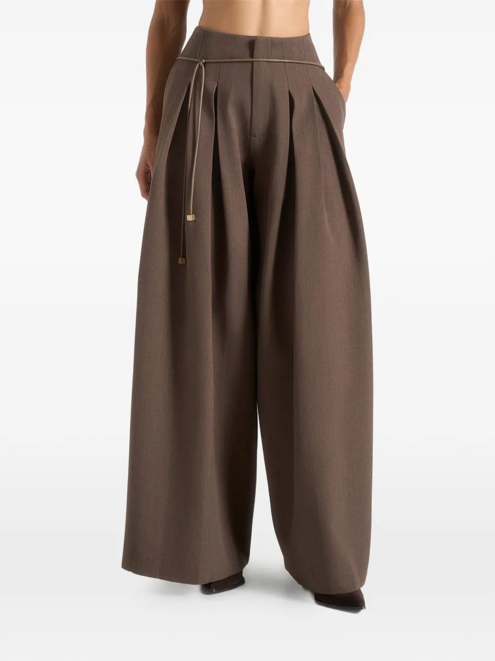 Manière De Voir Flora Pleated Belted Trousers In Brown