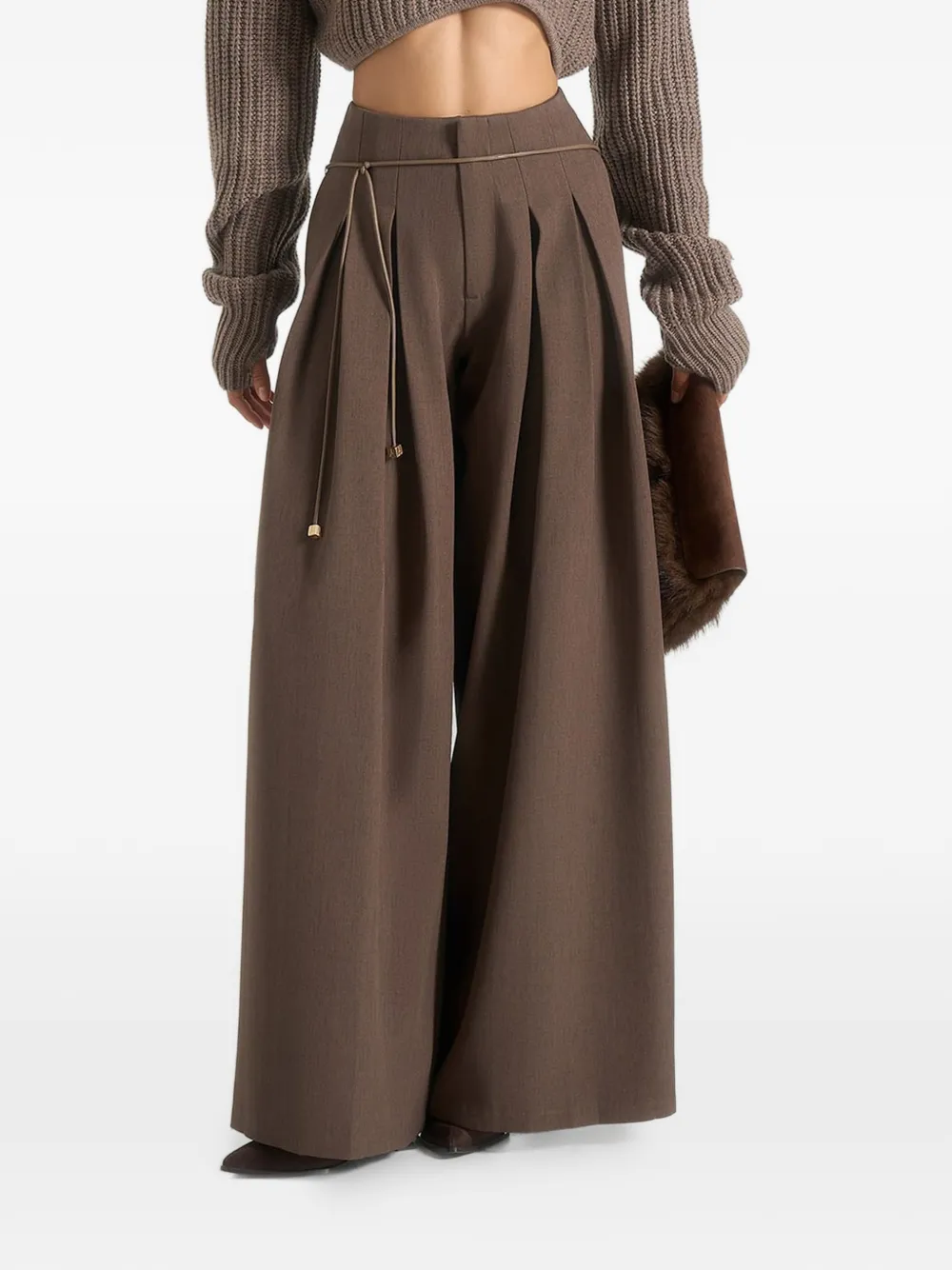 Manière De Voir Flora Pleated Belted Trousers In Brown