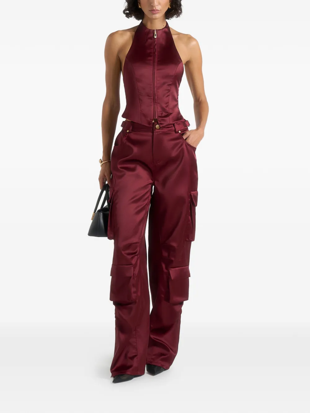 Manière De Voir Emilie high-waist satijnen cargo broek Rood