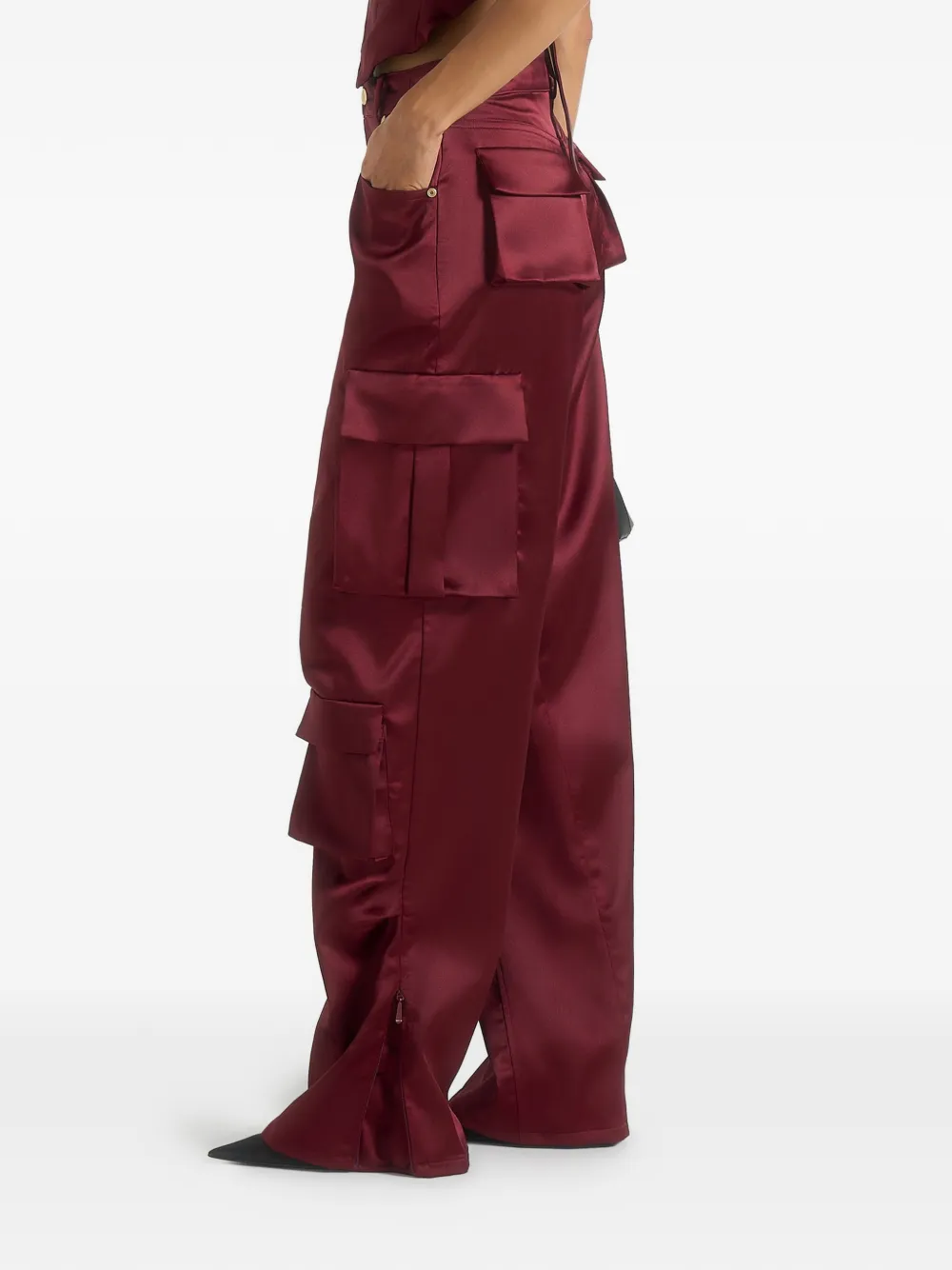 Manière De Voir Emilie high-waist satijnen cargo broek Rood