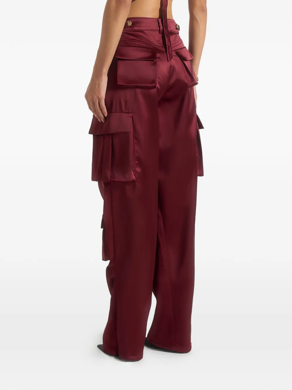 Manière De Voir Emilie high-waist satijnen cargo broek Rood