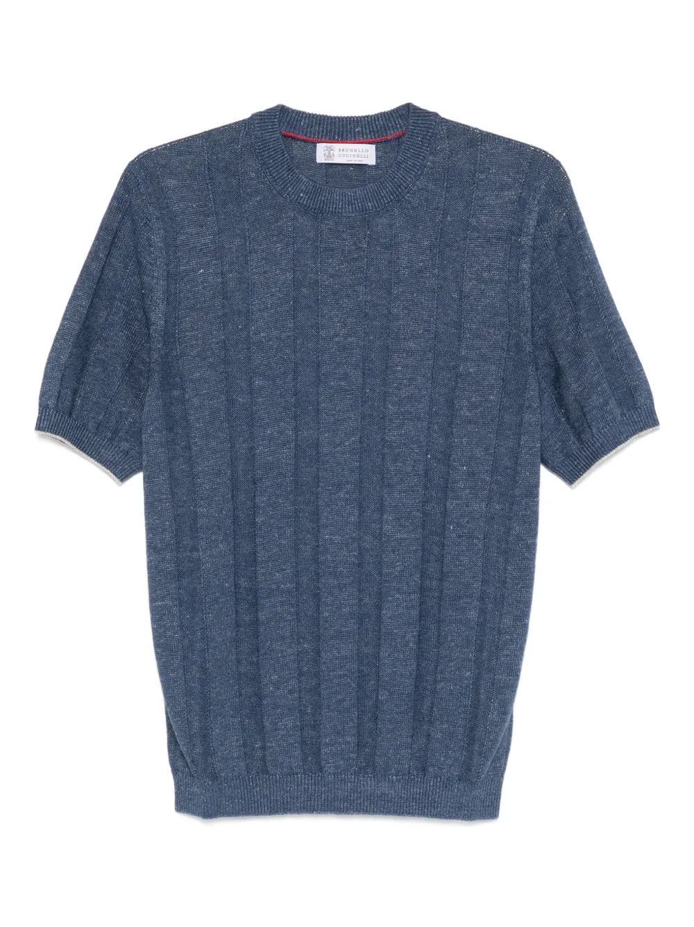 Brunello Cucinelli ribbed short-sleeve knitted T-shirt | Blue | Image 1