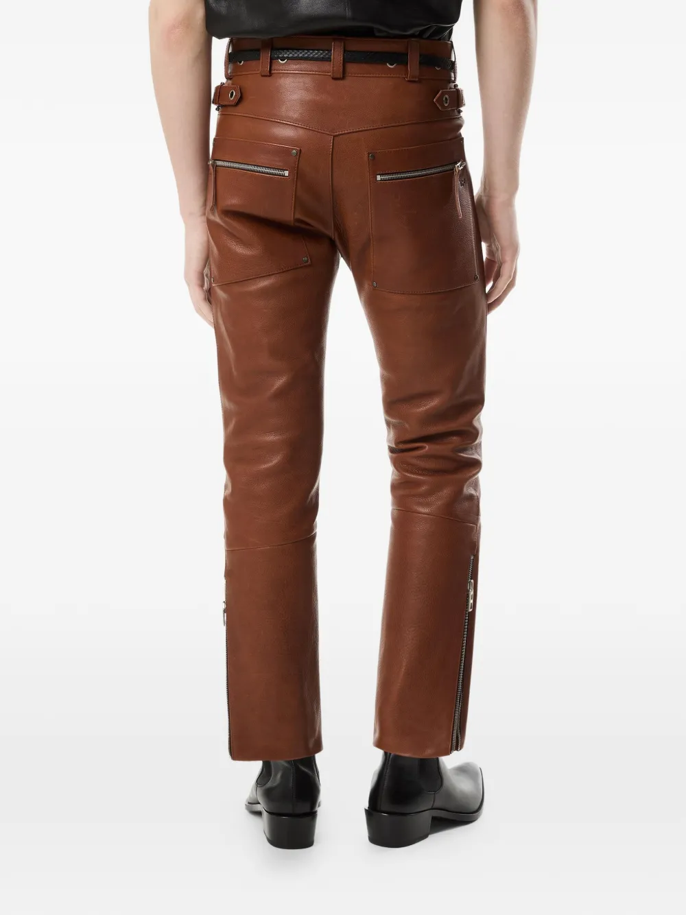 TOM FORD Leren broek met gesp Bruin