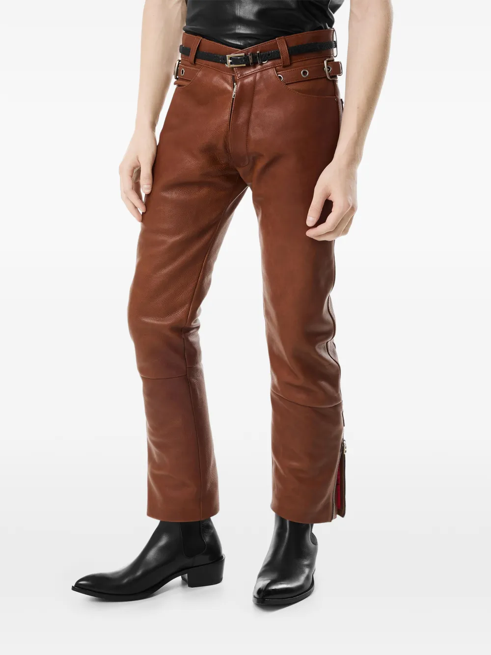  Tom Ford Buckle Leather Trousers - Brown 
