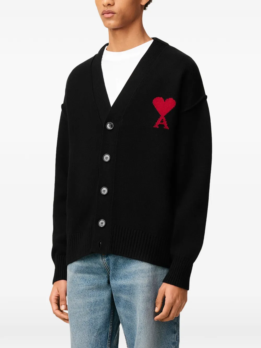 AMI Paris Ami de Coeur button cardigan Zwart