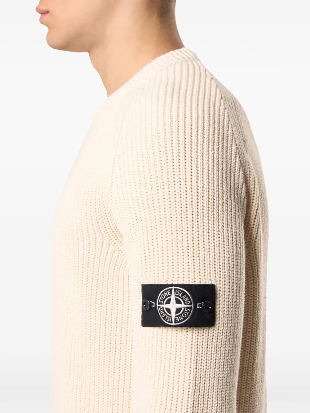 Stone Island Compass-badge Ribbed Sweater In Neutral