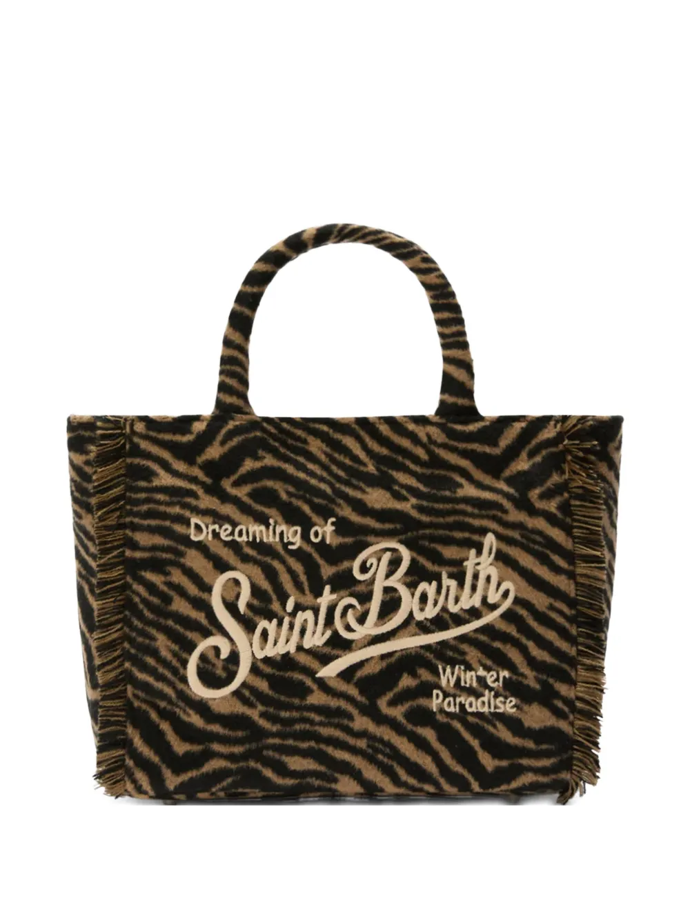 Mc2 Saint Barth Colette Fringed Tiger Tote Bag In Brown