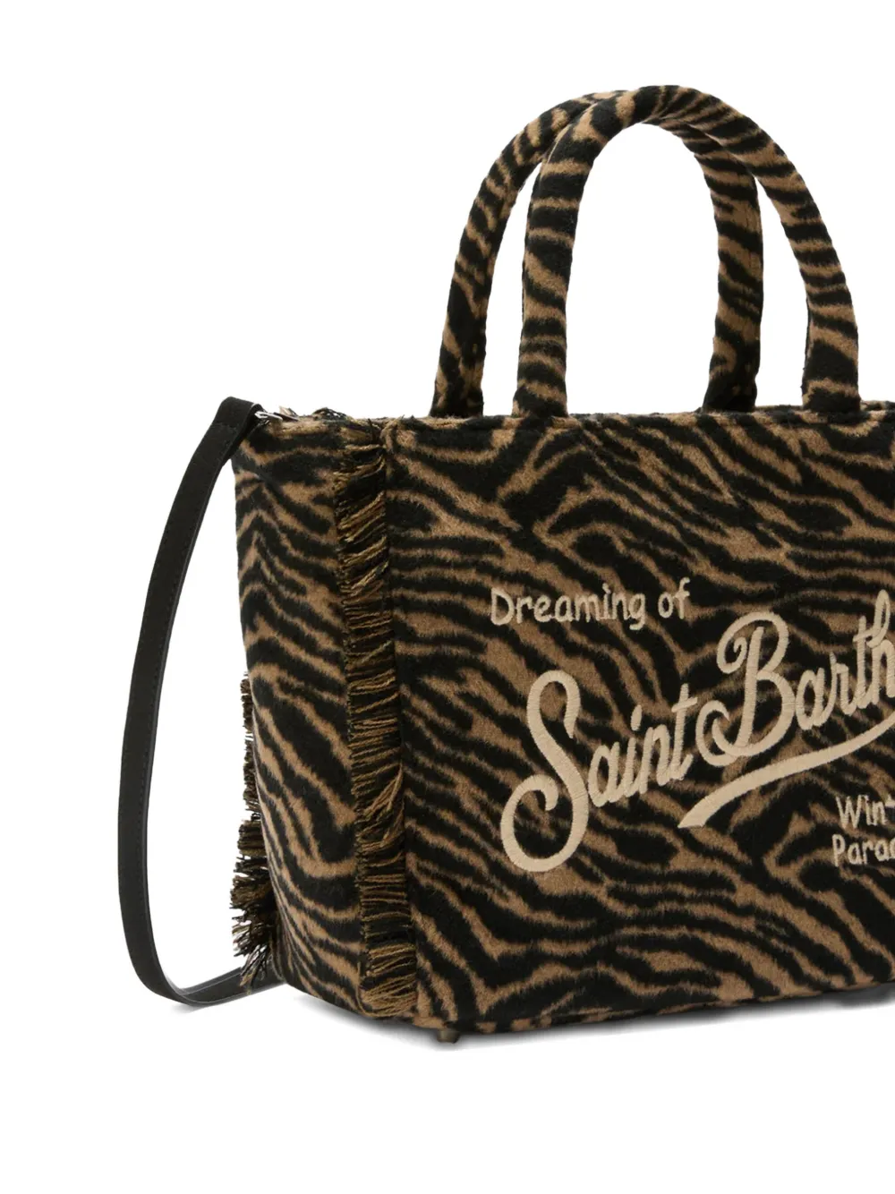 Mc2 Saint Barth Colette Fringed Tiger Tote Bag In Brown