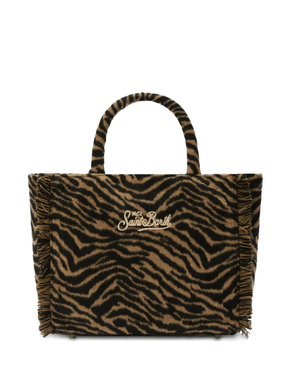 Mc2 Saint Barth Colette Fringed Tiger Tote Bag In Brown