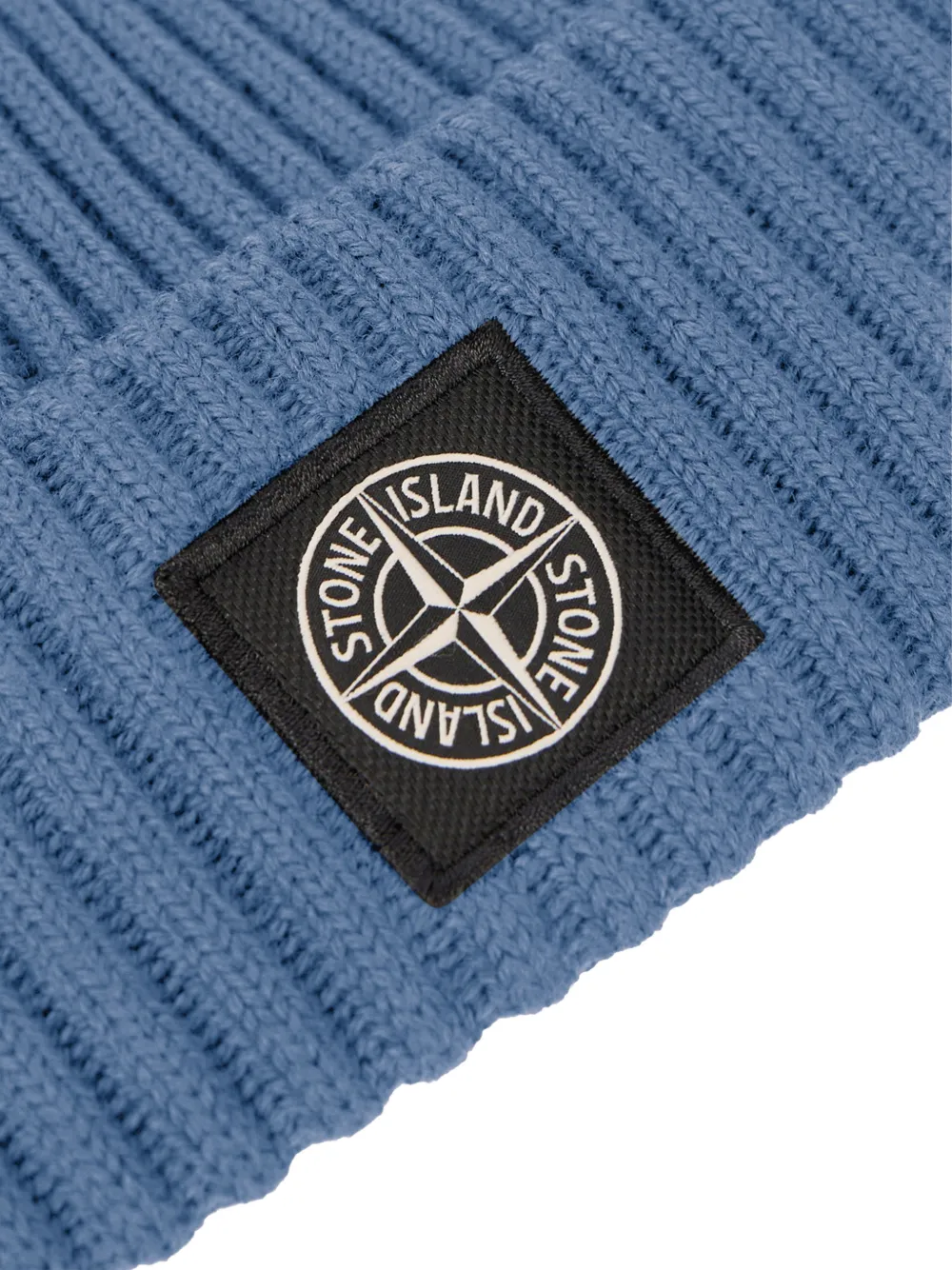 Stone Island ribbed logo-patch beanie hat Blauw