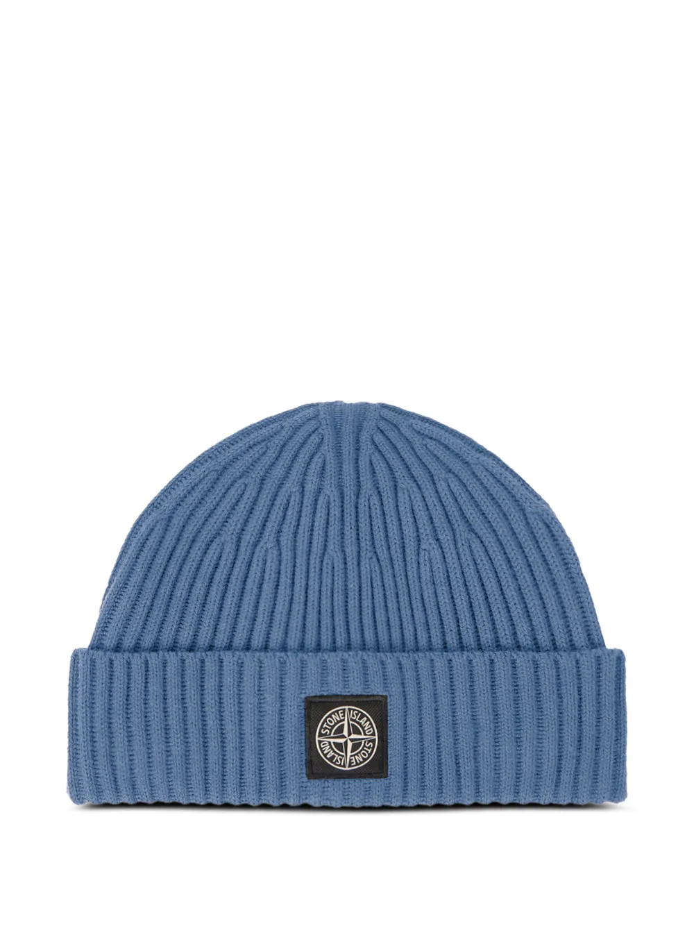 Stone Island ribbed logo-patch beanie hat | Blue | Image 1