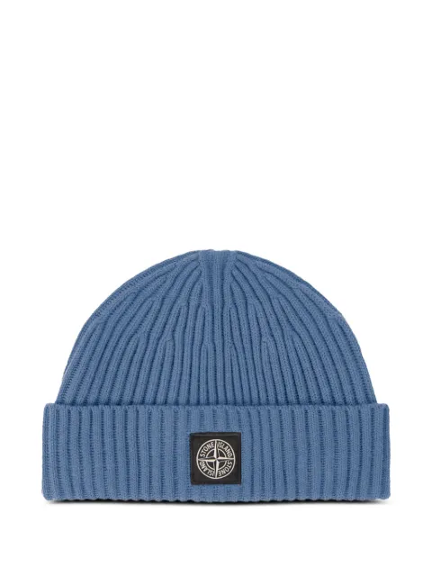 Stone Island ribbed logo-patch beanie hat