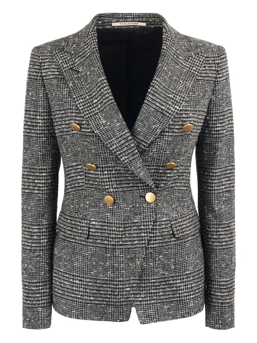Tagliatore J-alicya Double-breasted Check-pattern V-neck Blazer In Black