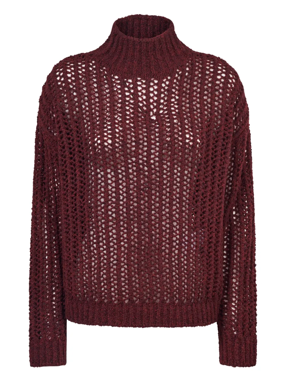 Max Mara Open-knit High-neck Sweater In Burgundy