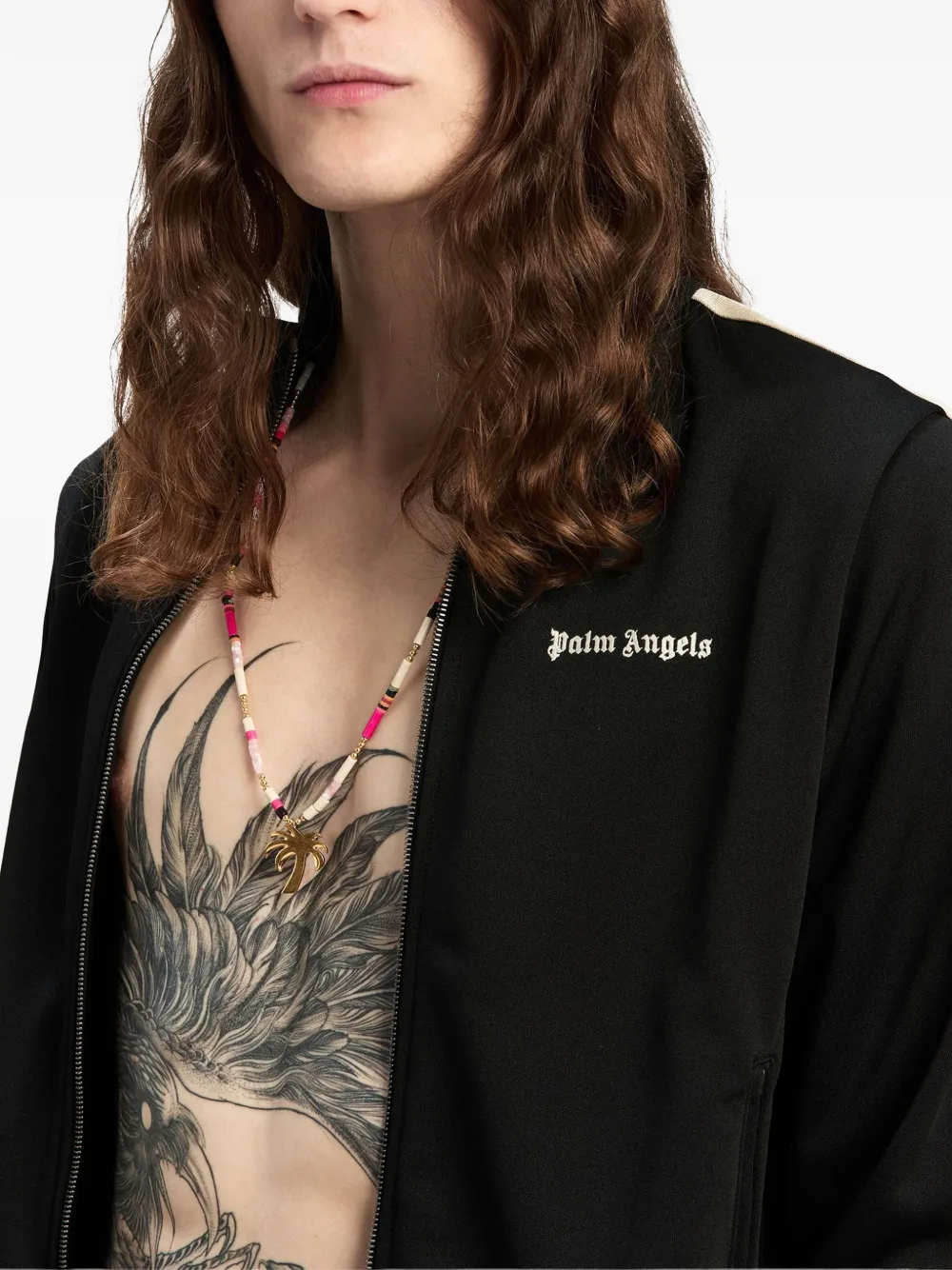 Palm Angels logo-embroidered zip-up jacket Zwart