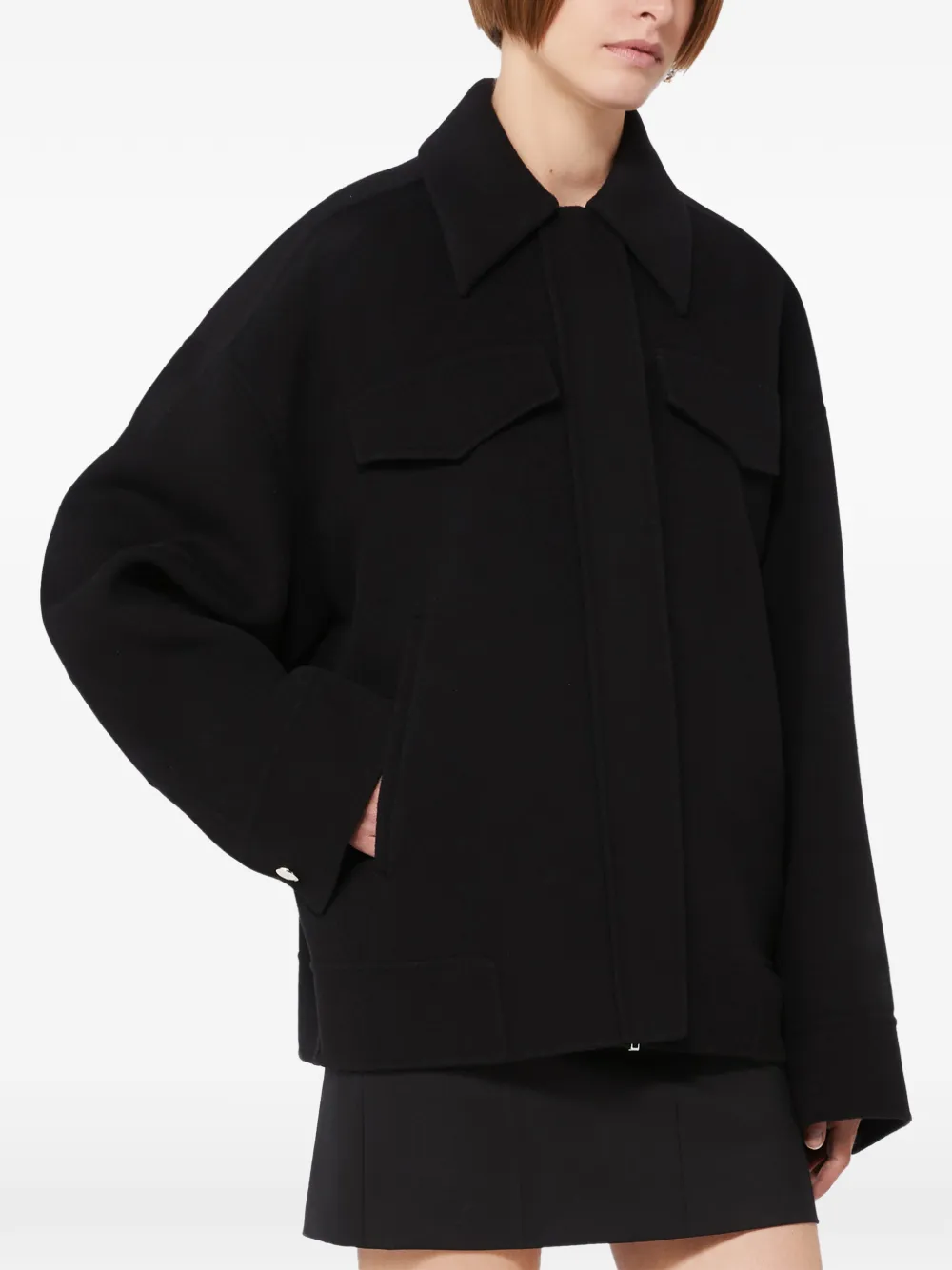 Max Mara Belted Zip-fastening Jacket In Black