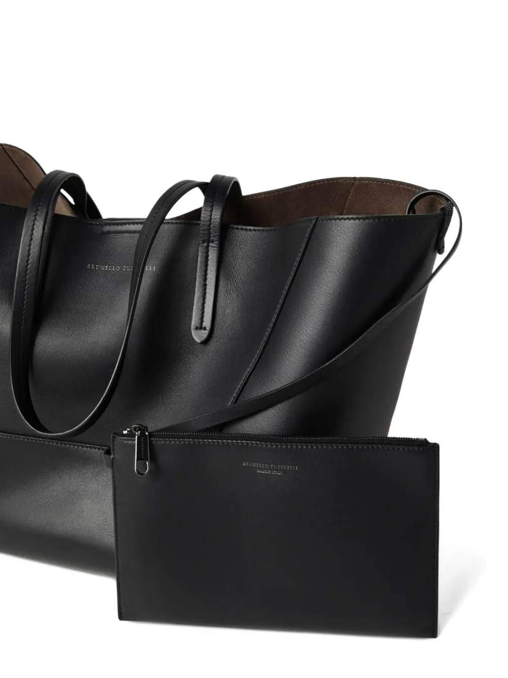Brunello Cucinelli Grote BC Duo shopper met vlakken Zwart