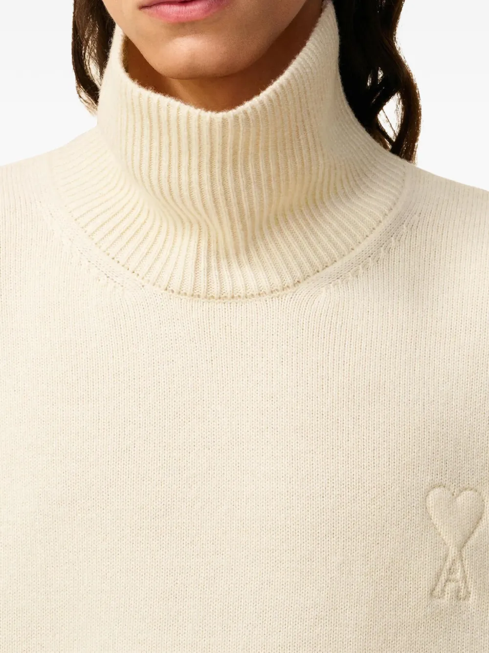AMI Paris roll-neck logo sweater Beige