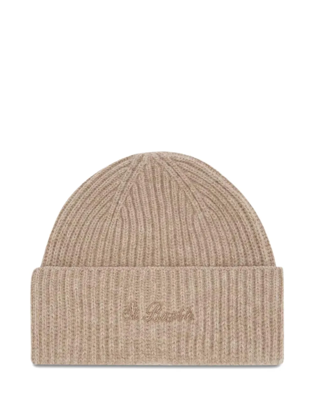 Mc2 Saint Barth Ribbed Logo-embroidered Beanie In Brown