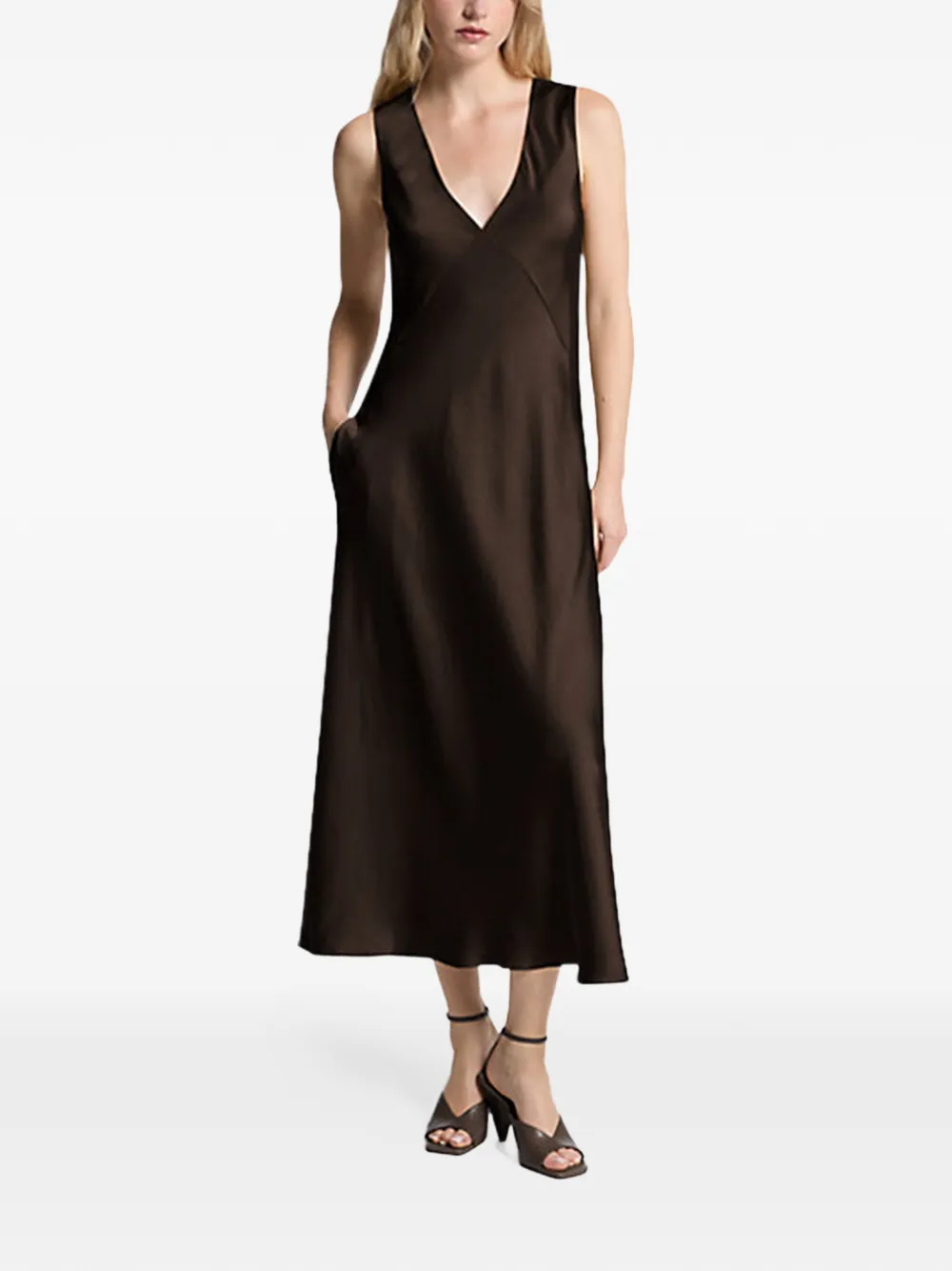 Michael Kors vestido midi con cuello en V | marrón | Image 1