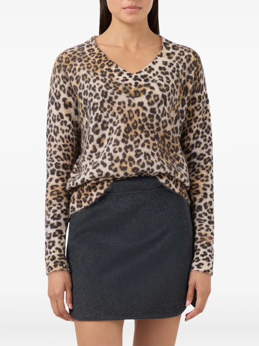 Mc2 Saint Barth Leopard V-neck Sweater In Neutral