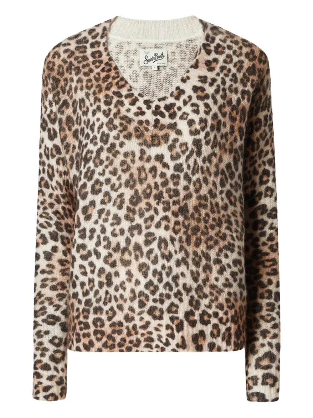 Mc2 Saint Barth Leopard V-neck Sweater In Neutral