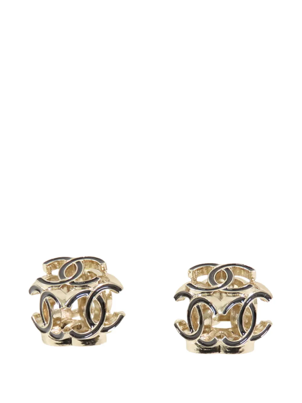 CHANEL Pre-Owned 2022 CC Gold Plated Enamel Cube Logo Push Back Earrings costume earrings - Oro
