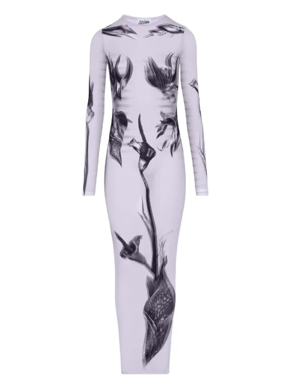 jean paul gaultier flower body morphing long sleeve dress Jean Paul Gaultier Blue & Red Flower Body Morphing Maxi Dress Jean Paul Gaultier