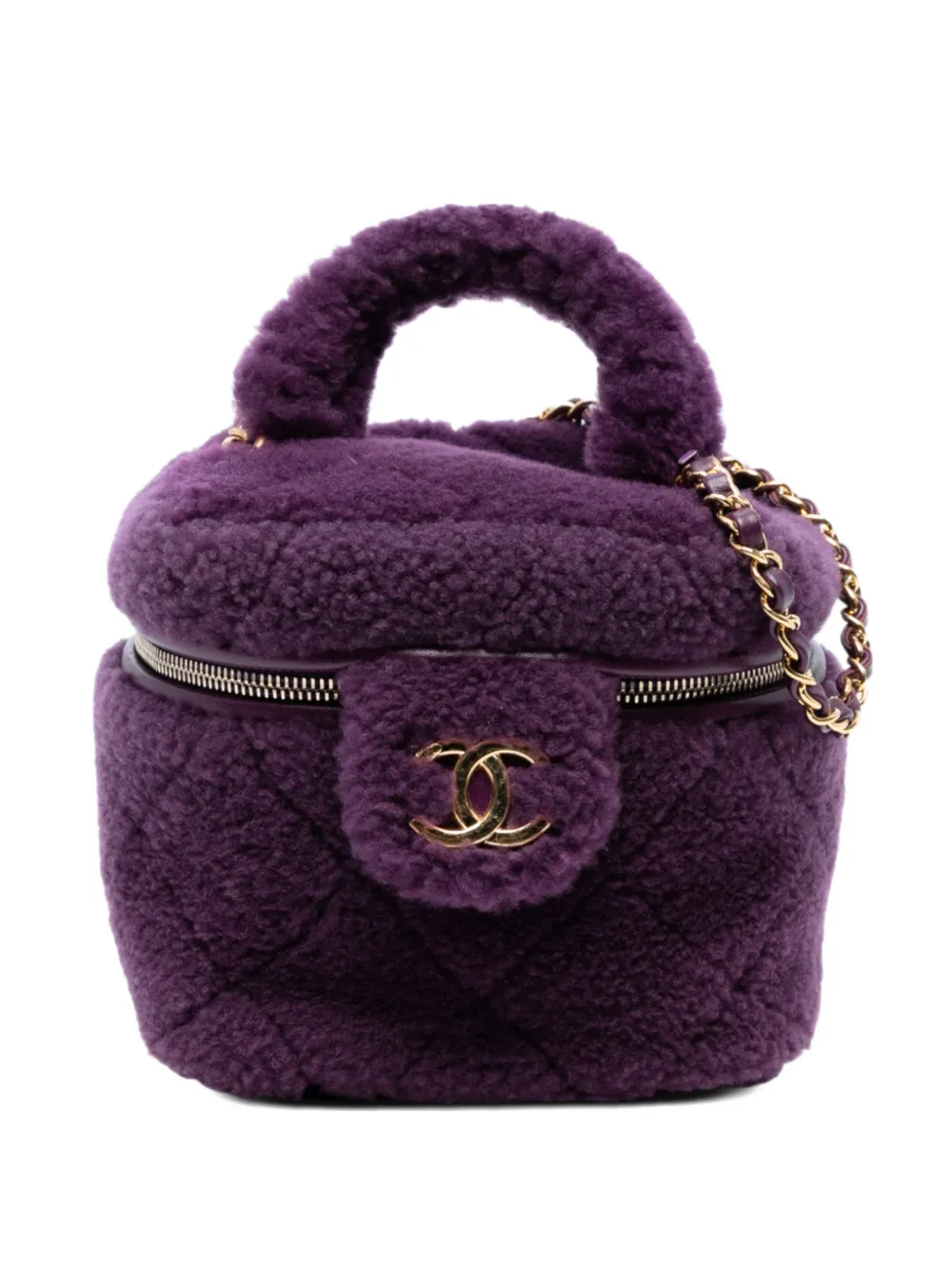 Pre-owned Chanel 2021-2025 Small Quilted Shearling Vanity Case Satchel In Purple